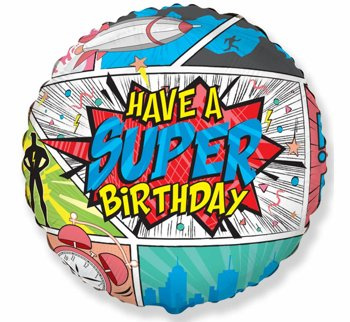 Balon foliowy 18" Super Birthday komiks