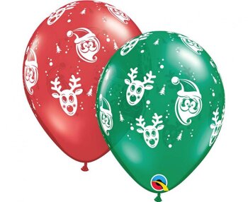 Balon 11" nadruk Mikołaj i Rudolf czerwony lub zielony 1 sztuka