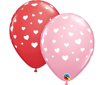 Balon 11" nadruk "Serca" różowy lub czerwony 1 sztuka