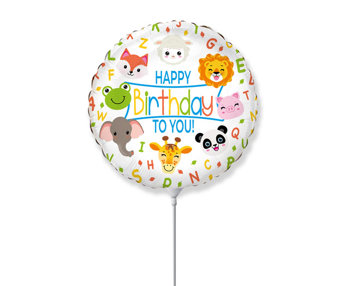 Balon foliowy 9" na patyczku - Happy Birthday zwierzątka z ZOO