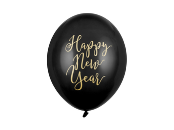 Balon lateksowy 14" z nadrukiem "Happy New Year" czarny 1 sztuka