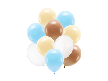 Balony "MIŚ" 10"+12" Pastel błękit/brąz mix 10 sztuk