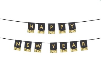 Baner noworoczny "Happy New Year" czarno-złoty 135cm