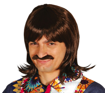 Peruka męska Lata 70-te z wąsami - brązowa