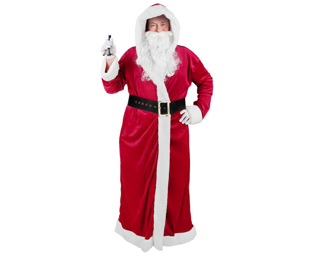 Kostium "Mikołaj" płaszcz + pas, broda, rękawiczki, dzwonek